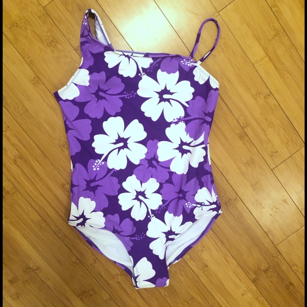 Purple and white decor one piece swim piece